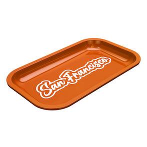 Med Dope Trays x San Francisco - Orange background White logo - Reefer Madness