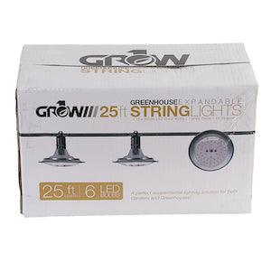 25' Greenhouse Expandable String Lights 14AWG w/ 12W LED 6500K Grow LED Bulbs (6 bulbs) - Reefer Madness